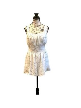 White Heart Polka Dot Smocked Waist Romper | She & Sky | Large #0104